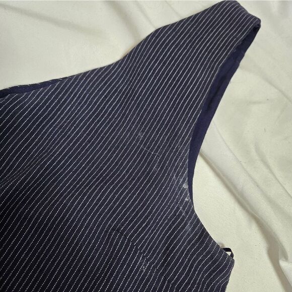 MIA & TESS navy blue micro stripe button front sleeveless pinafore dress M - Picture 7 of 9